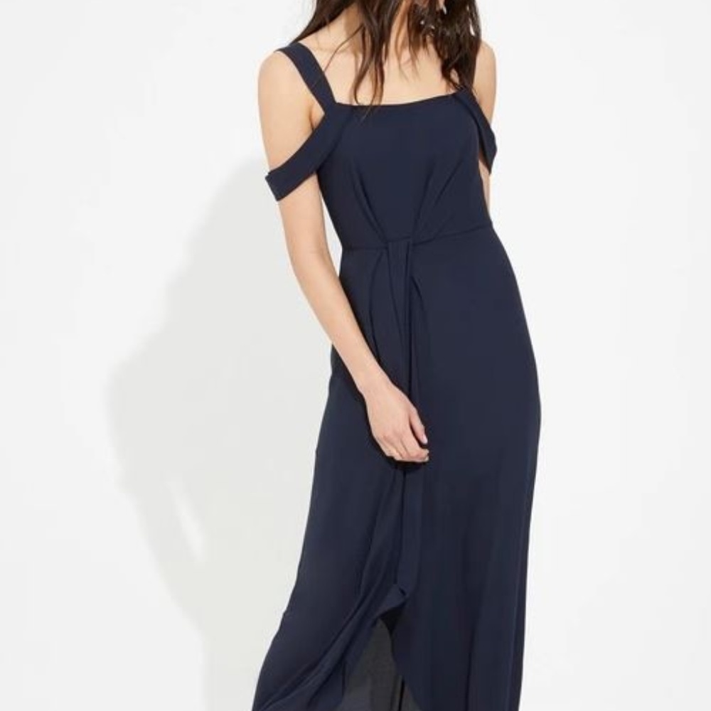 Halston Cold Shoulder Draped Silky Georgette Gown